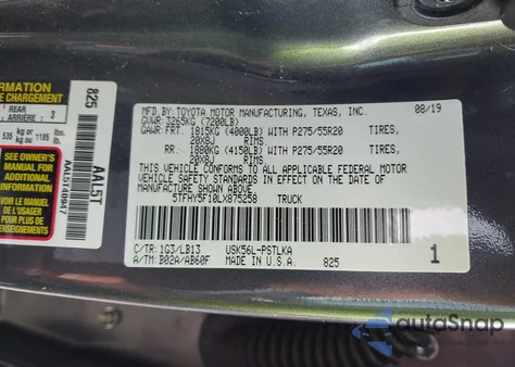 2020 Toyota Tundra Limited z USA, uszkodzony, nr VIN 5TFHY5F10LX875258